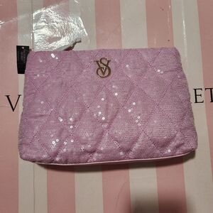 Victoria's Secret Pink Cosmetic Bag with Shimmery Fabric and Quilted Design